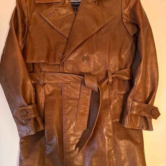 Genuine Leather Trench Coat. Fully lined with Plaid Patterned Fabric. Size XS - Picture 11 of 13